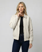 Damen leichte Blousonjacke aus Baumwollmix mit Hemdkragen, Ziernähten und elastischem Bund R&B