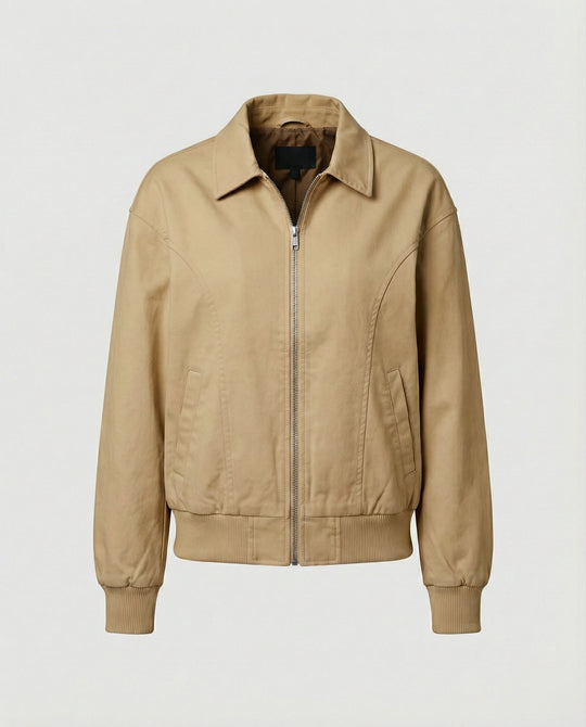 Damen leichte Blousonjacke aus Baumwollmix mit Hemdkragen, Ziernähten und elastischem Bund R&B