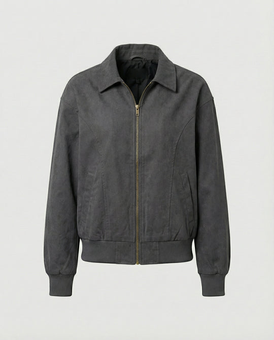 Damen leichte Blousonjacke aus Baumwollmix mit Hemdkragen, Ziernähten und elastischem Bund R&B