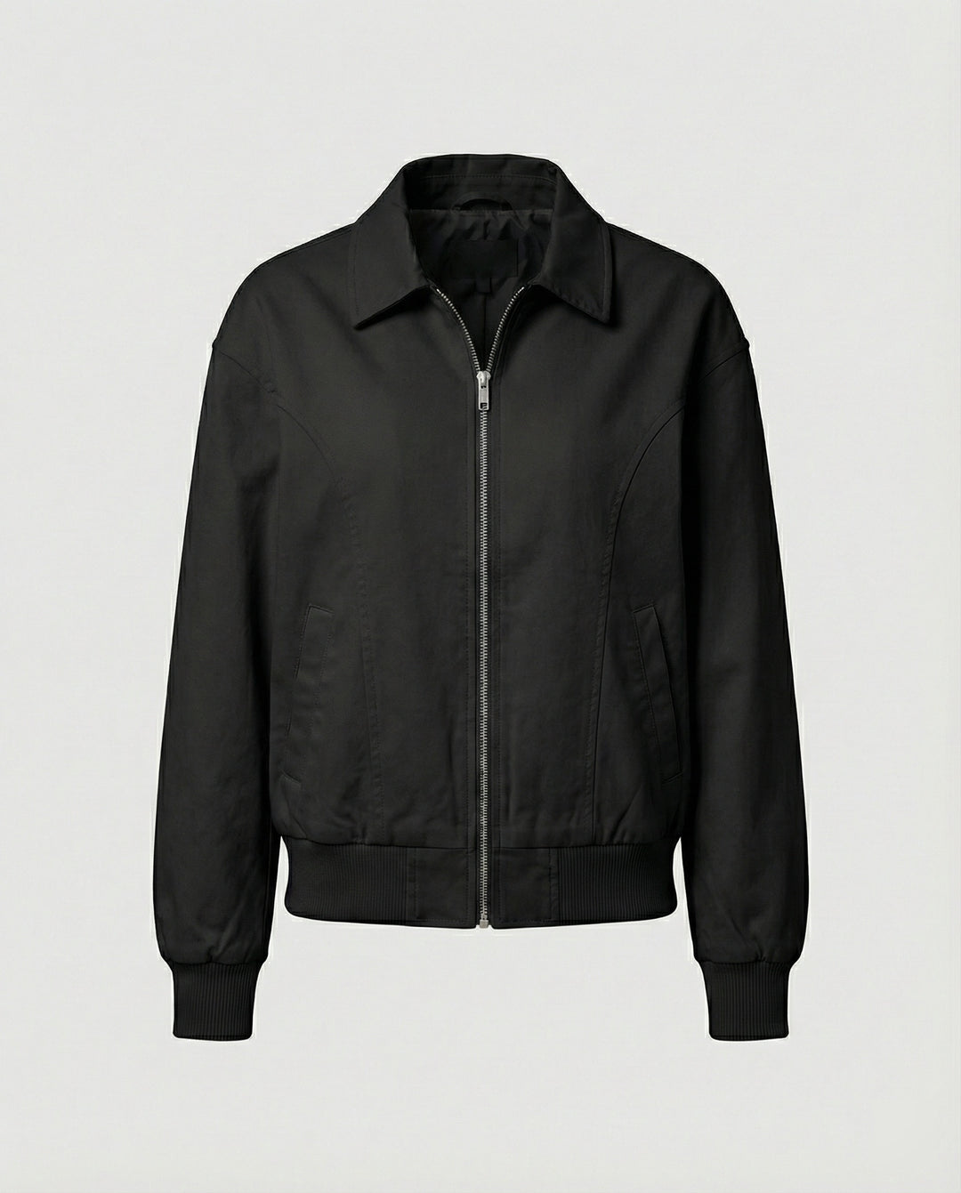 Damen leichte Blousonjacke aus Baumwollmix mit Hemdkragen, Ziernähten und elastischem Bund R&B
