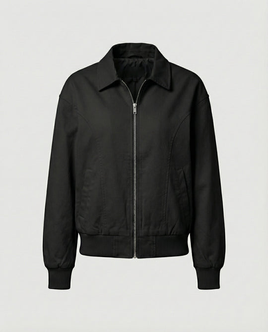 Damen leichte Blousonjacke aus Baumwollmix mit Hemdkragen, Ziernähten und elastischem Bund R&B