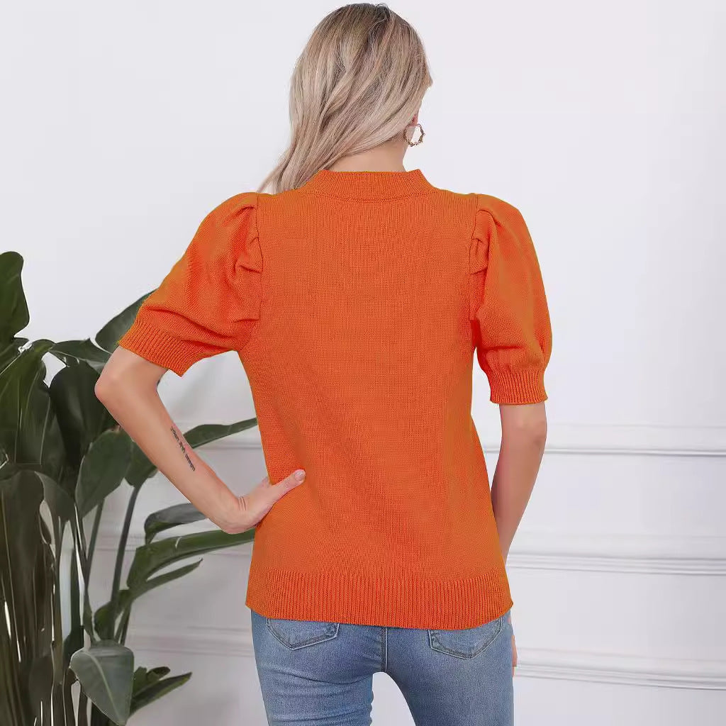 Damen Kurzarm-Pullover mit lässigem Kürbis-Motiv R&B