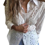 Damen elegante Bluse mit Durchbrüchsen R&B