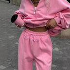 Damen nan cropped Hoodie mit halbem Reißverschluss und Highwaist Jogginghose R&B