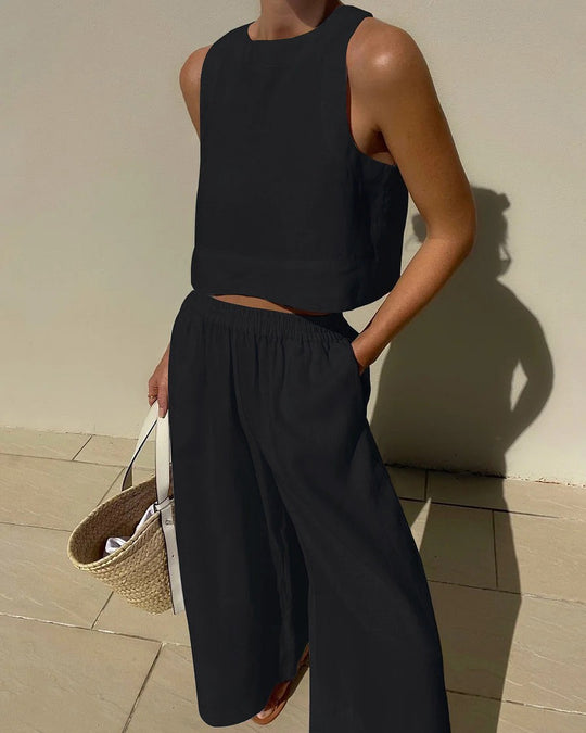 Damen luftiges Leinenoberteil mit weiter Hose R&B