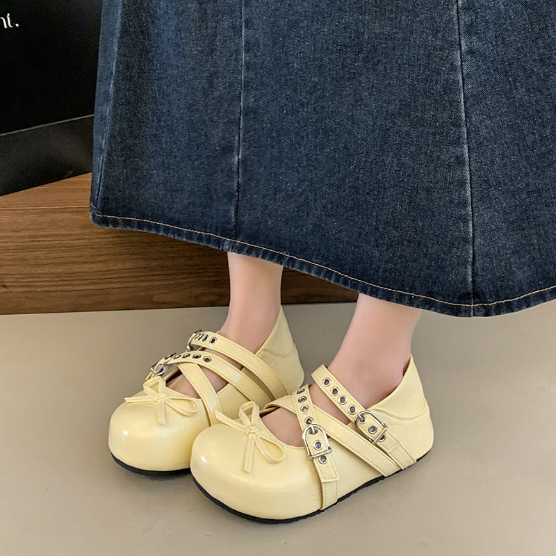 Damen elegante Schnürballetschuhe mit modischen Doppelriemen R&B
