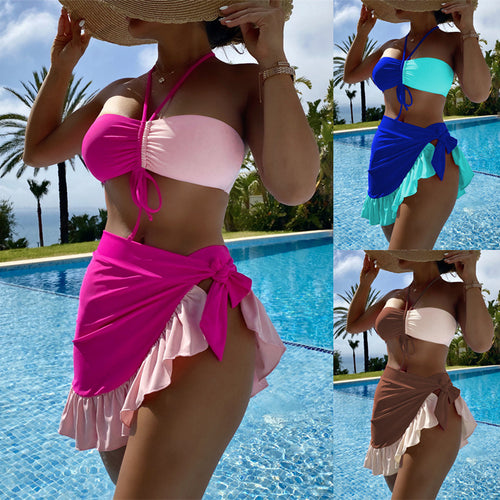 Damen Bandeau-Bikini mit verspieltem Rüschensrock R&B