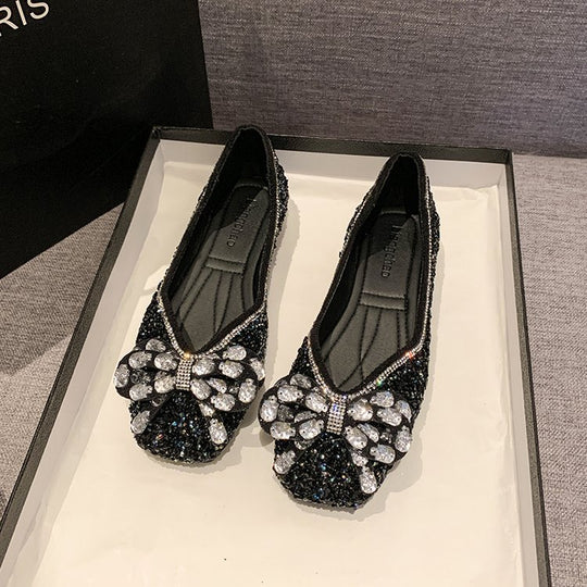 Damen Ballerinas mit funkelnden Strass-Applikationen und elegantem Schleifenakzent R&B