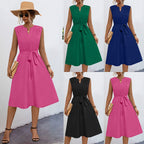 Damen Midi-Kleid mit elegantem Taillengürtel und modischem Faltenrock R&B