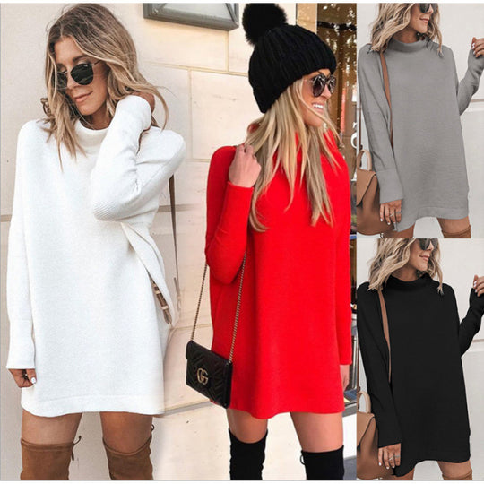 Damen Kuscheliges Oversize-Kleid mit Rollkragen und langen Ärmeln R&B