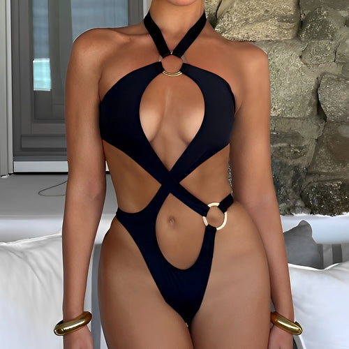 Damen Einteiliger Badeanzug mit innovativem Cut-Out und hochgeschlossener Halterung R&B