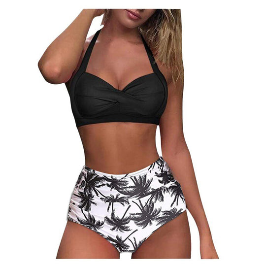 Damen Hochtaillierter Karobikini mit gerafftem Oberteil R&B
