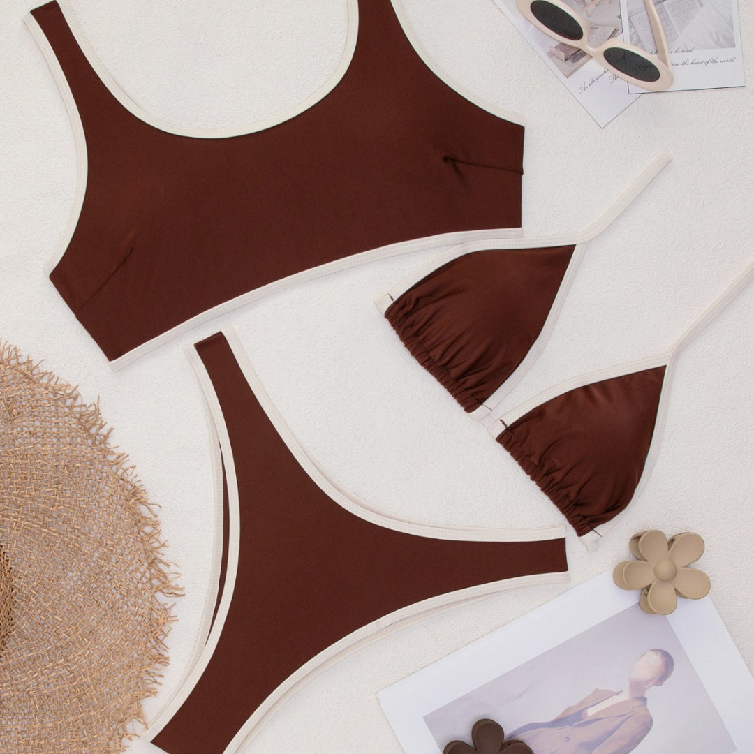 Damen Triangel-Bikini-Set mit verstellbaren Bindebändern und kontrastierenden Akzenten R&B