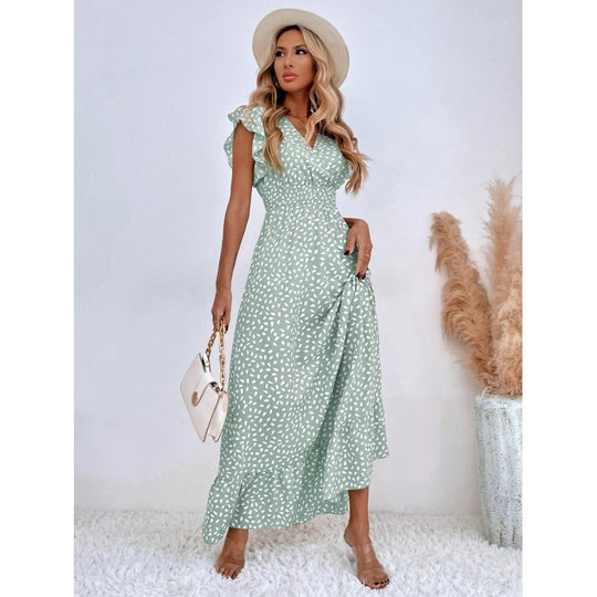 Damen Maxikleid mit Rüschendetails und verspieltem Muster R&B