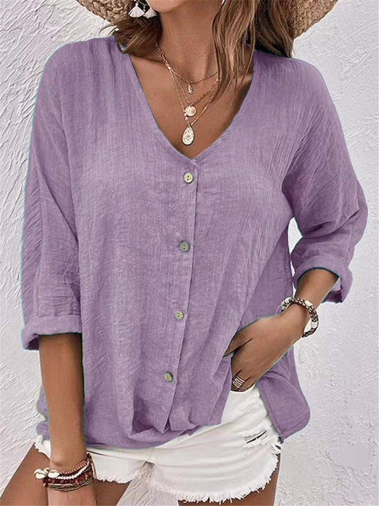 Damen luftige Bluse mit Knopfleiste R&B