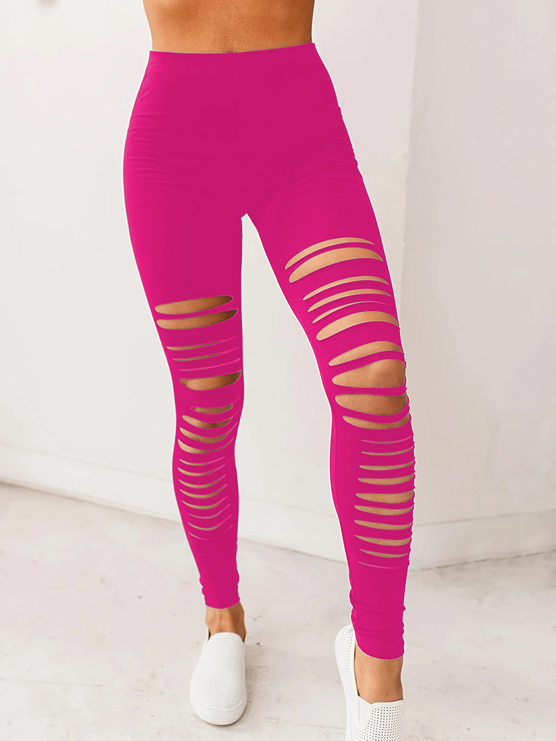 Damen Sportliche Leggings mit modischem Riss-Design R&B