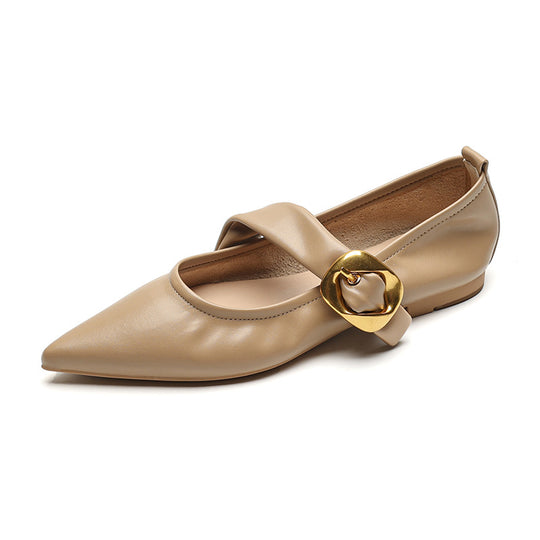 Damen elegante Ballerinas mit modernem Riemen und auffälliger Schnalle R&B
