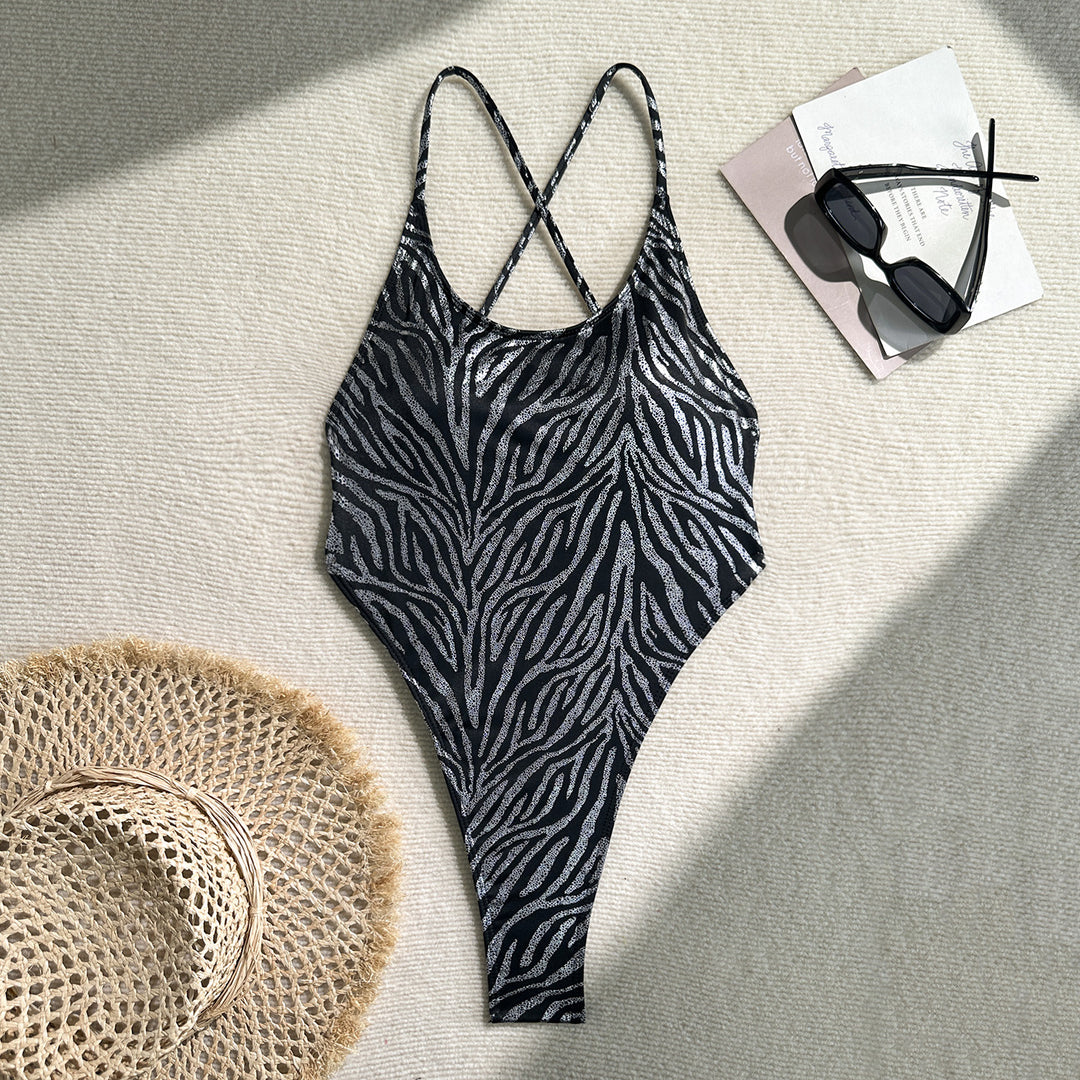 Damen Eleganter Einteiler mit einzigartigem Zebramuster R&B