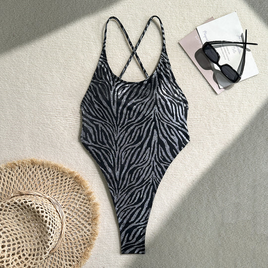 Damen Eleganter Einteiler mit einzigartigem Zebramuster R&B