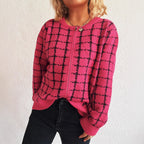 Damen Strickjacke mit modernem Karomuster und praktischen Taschen R&B