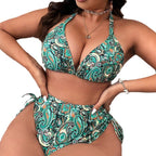Damen Hochgeschnittener Triangel-Bikini mit floralen Mustern und verstellbaren Trägern R&B