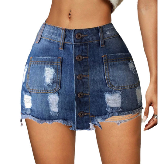 Damen Jeansrock im Knopfdruck-Design mit Fransen R&B