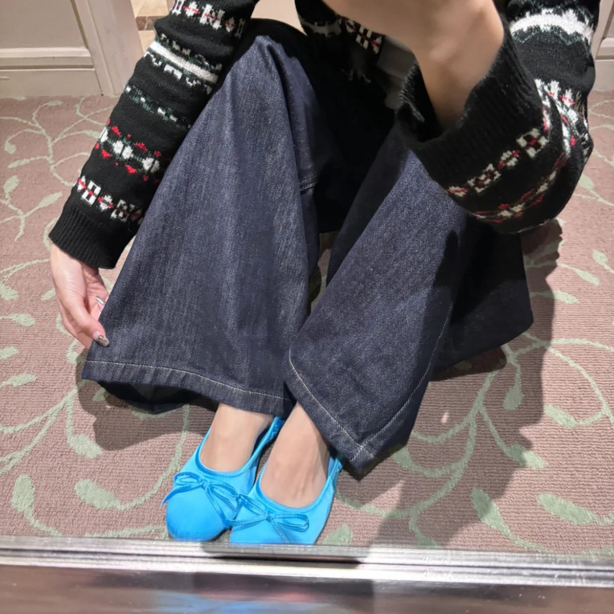 Damen bequeme Hausschuhe mit Schleifenakzent und rutschfester Sohle R&B