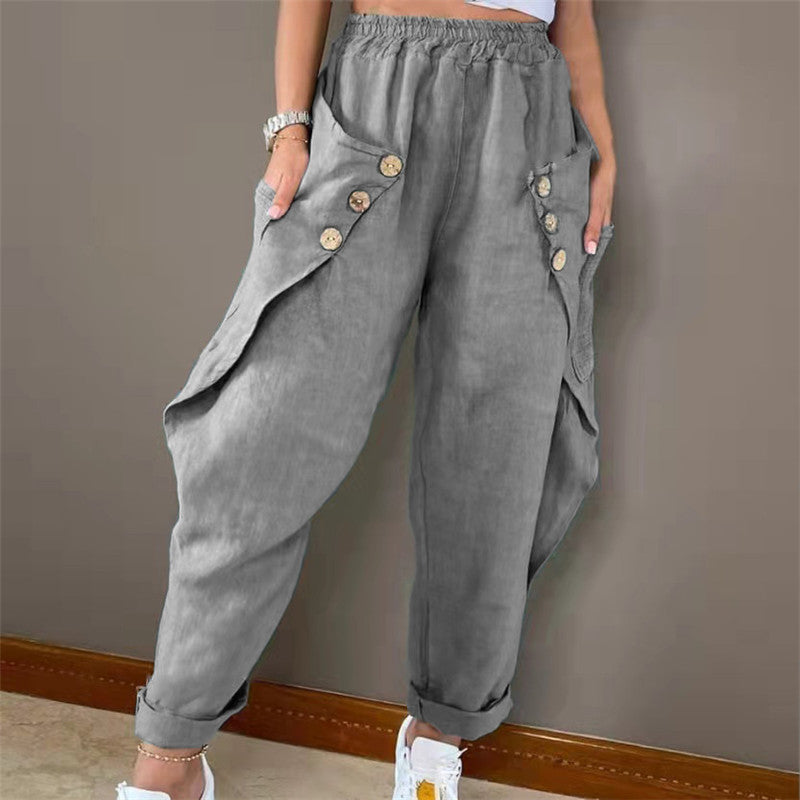 Damen lässige Sommerhose mit Knopfdetails und praktischen Seitentaschen R&B