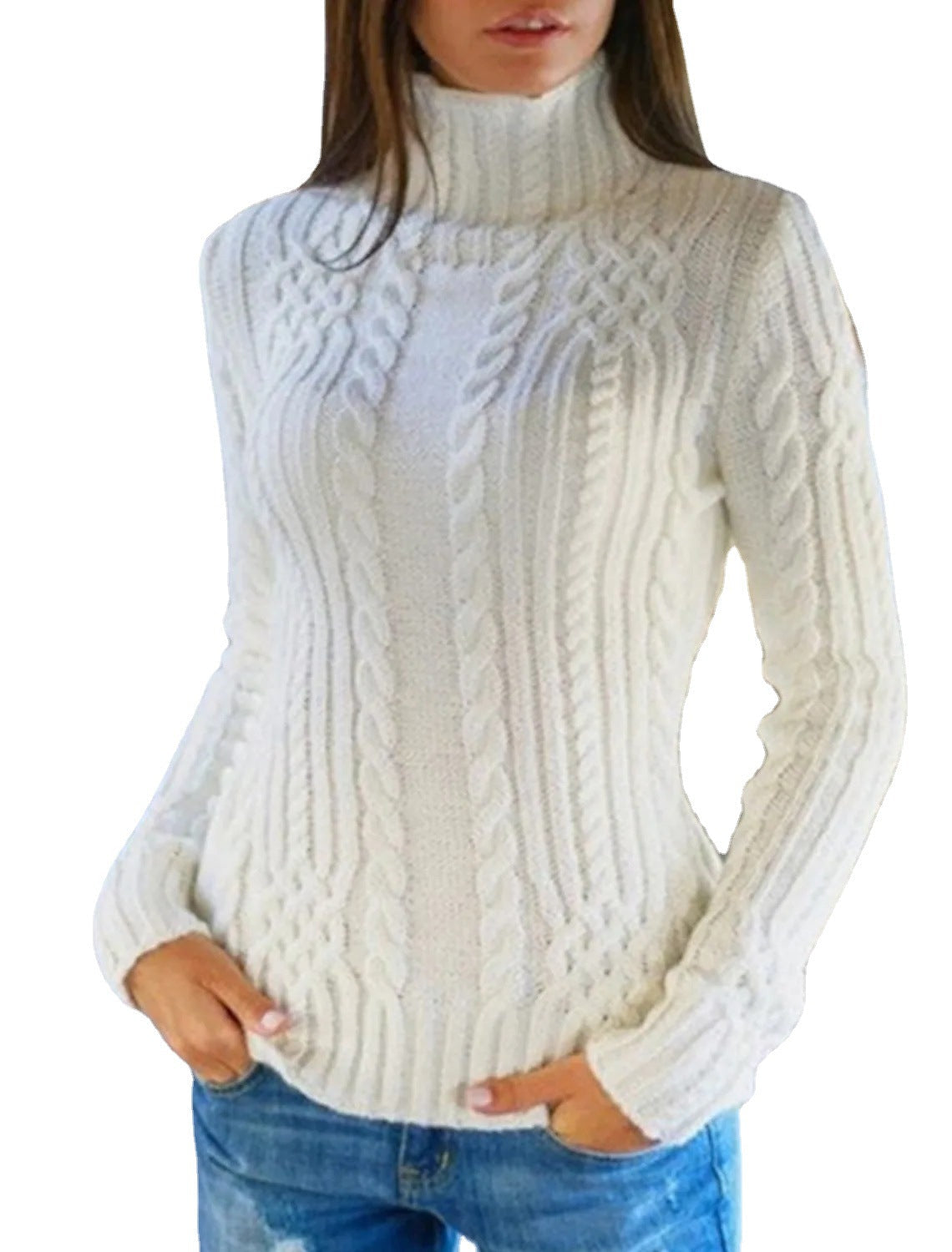 Damen Rolkragenpullover mit Zopfmuster und bequemer Passform R&B