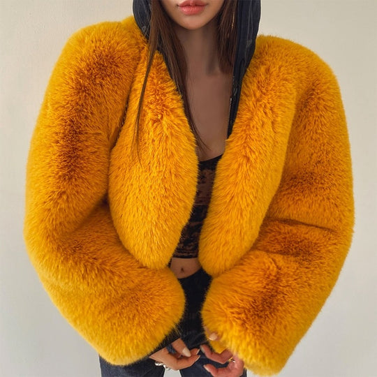 Damen Oversized Plüschjacke mit langen Ärmeln R&B