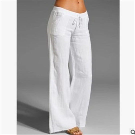 Damen weite Leinenhose mit hochgezogenem Bund und seitlichen Taschen R&B