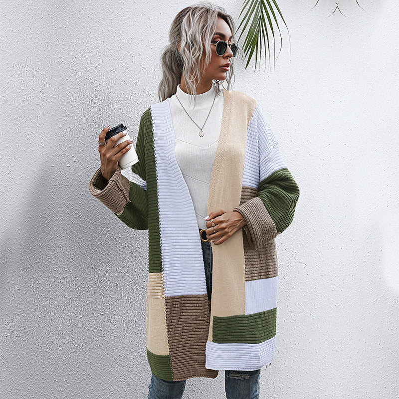 Damen modische Cardigan mit blockfarbigen Mustern und lässigem Schnitt R&B