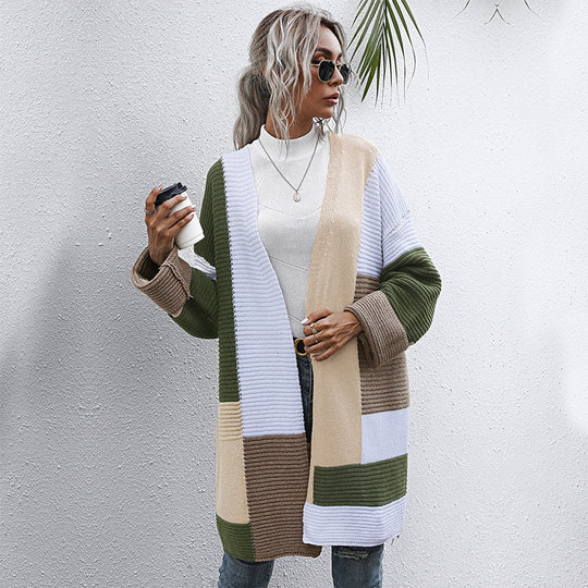 Damen modische Cardigan mit blockfarbigen Mustern und lässigem Schnitt R&B