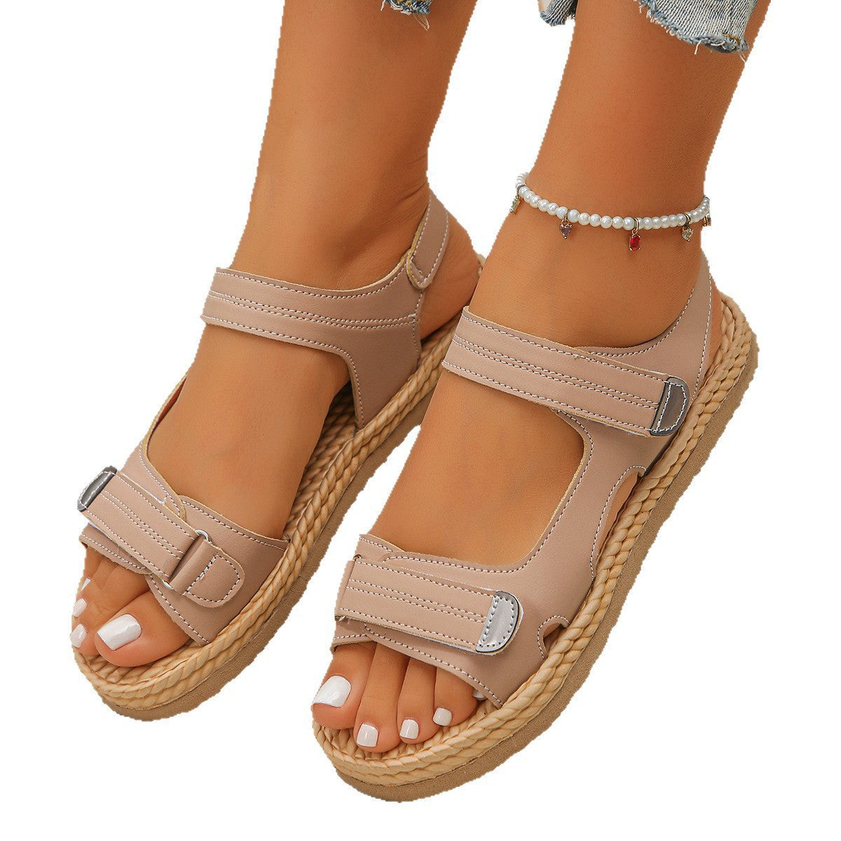 Damen Bequeme Riemchen-Sandalen mit verstellbaren Klettverschlüssen R&B
