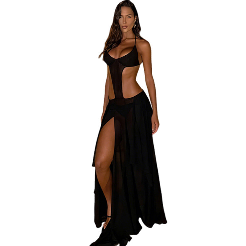 Damen Bikinikleid mit transparentem Rock und stilvollen Cut-Outs R&B