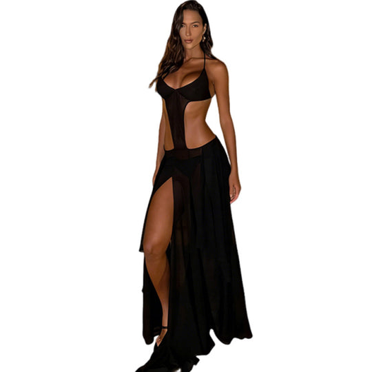 Damen Bikinikleid mit transparentem Rock und stilvollen Cut-Outs R&B