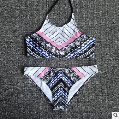 Damen Hochgeschlossener Bikini mit grafischem Muster R&B