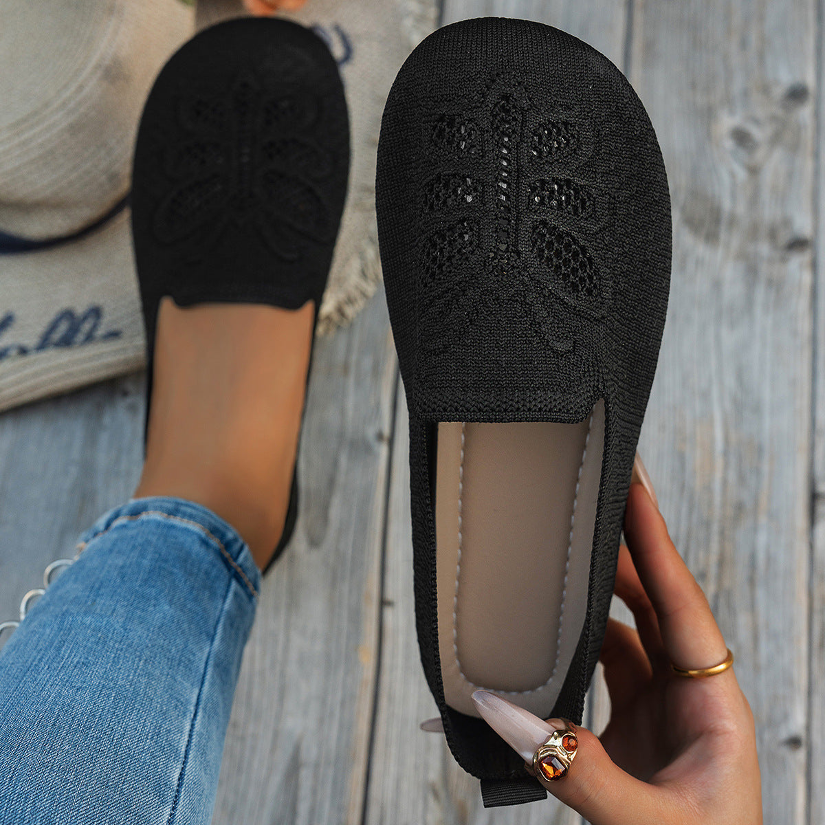 Damen Atmungsaktive Slip-On Ballerinas mit floralem Design R&B