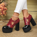 Damen Plateau-Pumps mit modischem Krokoprägungs-Design und verstellbarem Riemen R&B