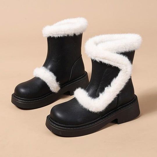 Damen Modische Winterstiefel mit luxuriösem Kunstfellkragen R&B