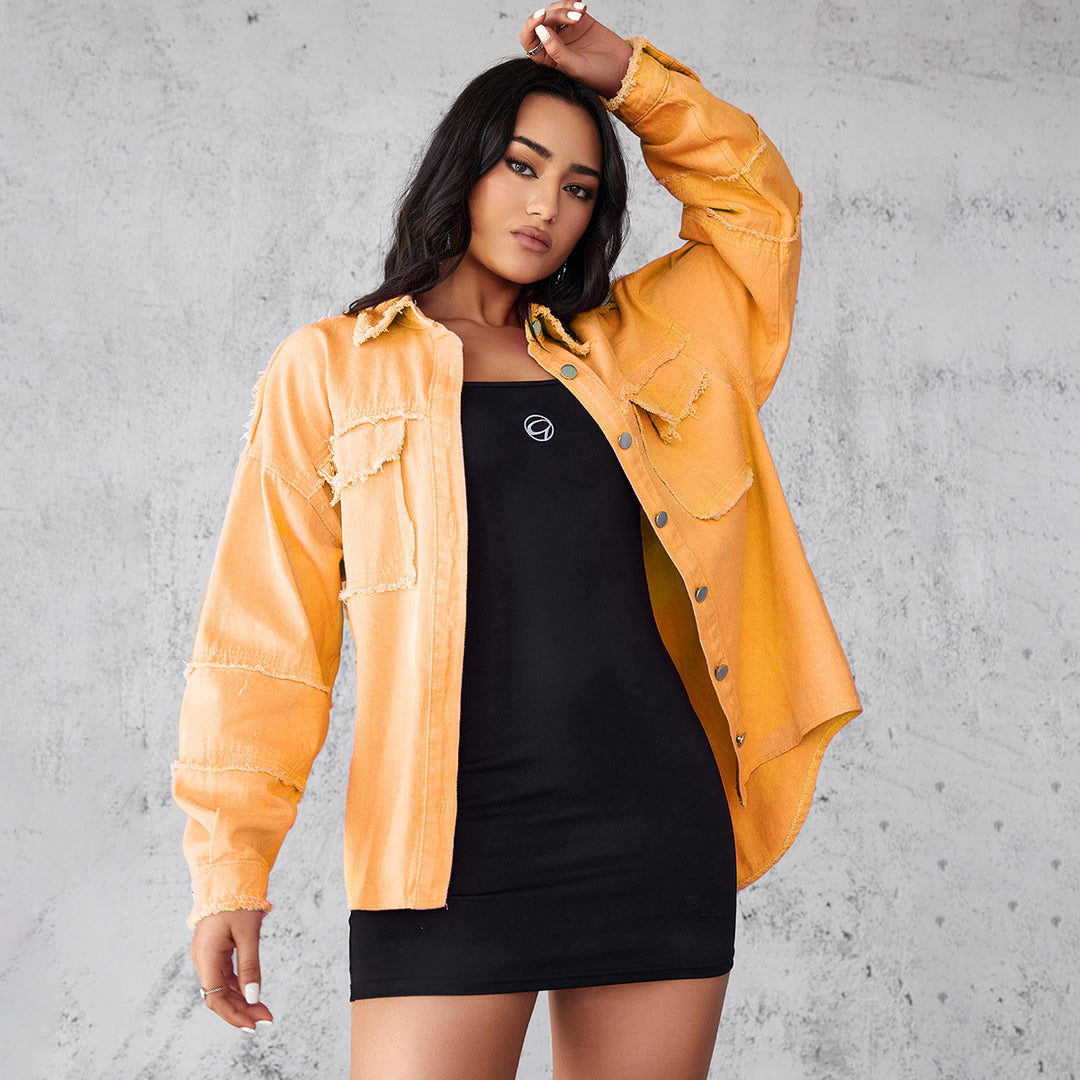 Damen Denim Bluse mit lässigem Schnitt und dekorativen Fransen R&B