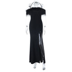 Damen Elegantes Maxikleid mit federgeschmücktem Oberteil und seitlichem Schlitz R&B