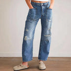 Damen Trendige Vintage Jeans im lässigen Boyfriend-Schnitt mit auffälligen Taschen R&B