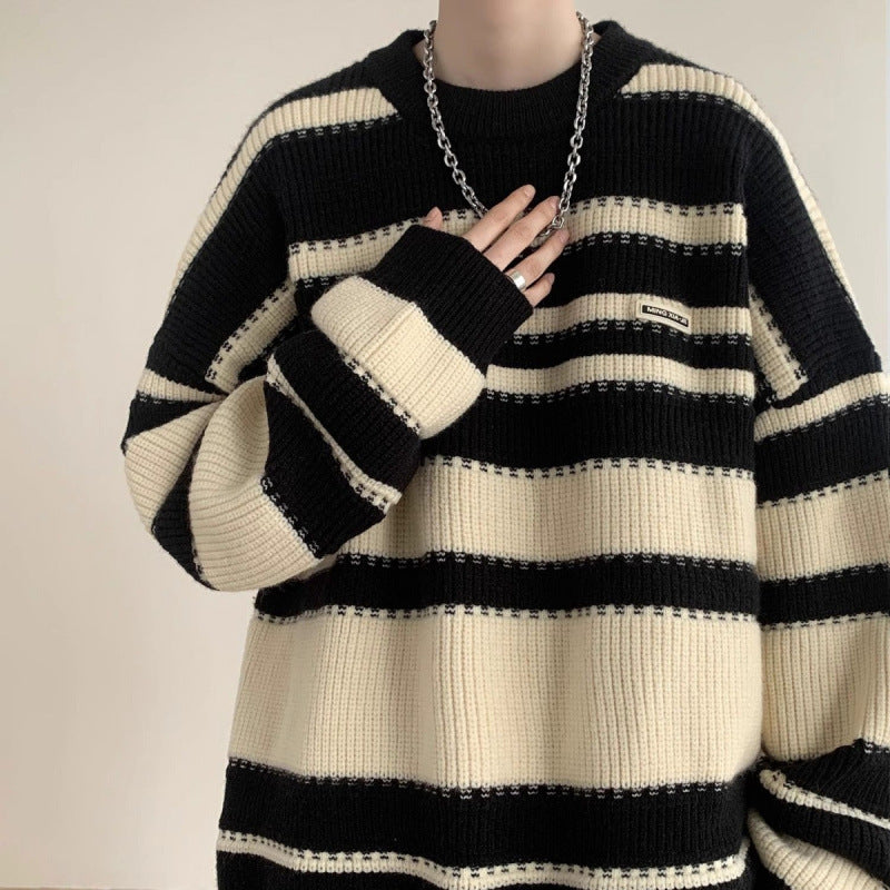 Damen Oversized Casual Strickpullover mit gestreiftem Design R&B
