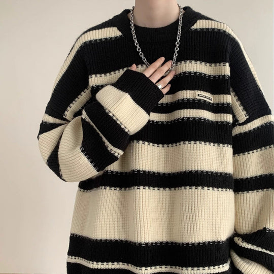 Damen Oversized Casual Strickpullover mit gestreiftem Design R&B