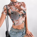 Damen Hochgeschlossenes Crop-Top mit romantischem Engelmotiven R&B