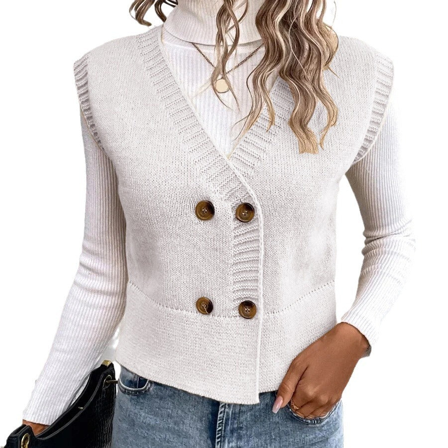 Damen Strickweste mit doppelter Knopfleiste und stylischem V-Ausschnitt R&B
