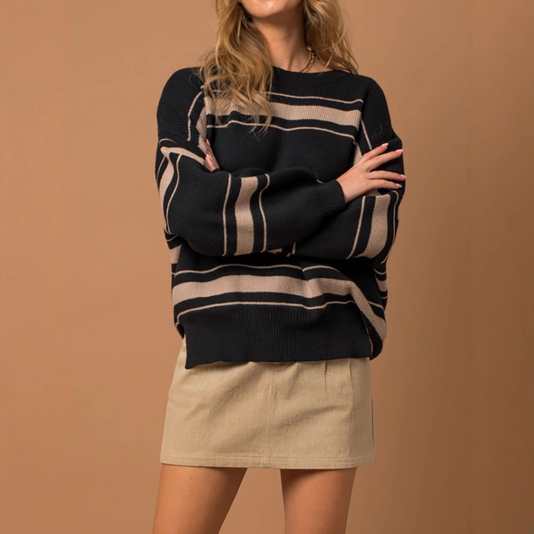 Damen lässiger Pullover mit modernen Streifen R&B