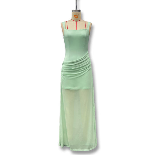 Damen Elegantes Maxikleid mit raffinierten Drapierungen und transparentem Rock R&B