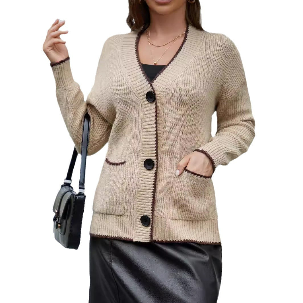 Damen Strickjacke mit modernen Taschen und kontrastierenden Details R&B